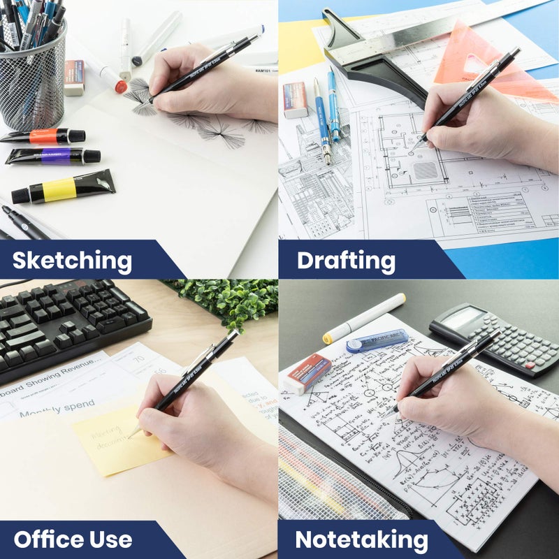 Pacific Arc Mechanical Pencil Set, .5 mm, .7mm, .9 mm Mechanical Pencil with 3 Spare Erasers, Refillable Lead Pencil Holder for Drafting, Sketching, and Drawing - Image 2